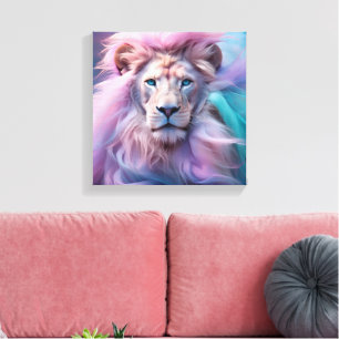 Toile Lion majestueux avec fourrure pastel en soie - Eth