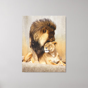 Toile Lion masculin et femelle dans l'amour