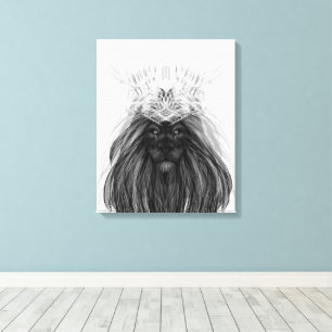 Toile Lion noir avec couronne Antlers et monogramme