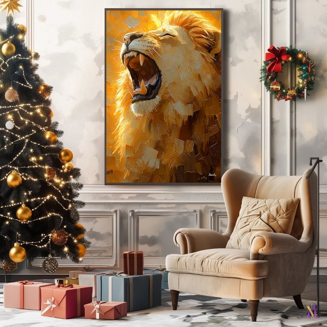Toile Lion rugissant dans l'art Impasto dynamique (Créateur téléchargé)