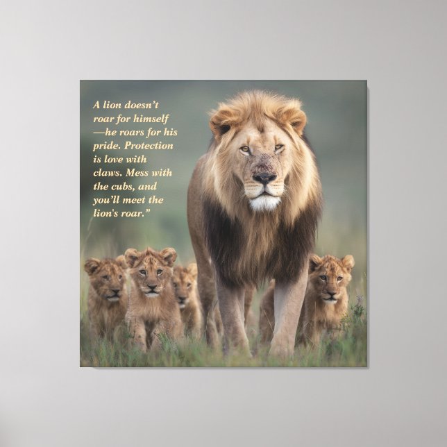 Toile Lion Wall Art - Force, Protection & Cour de famill (Recto)