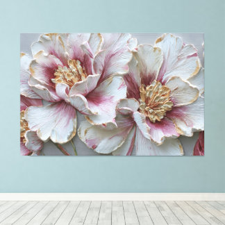 Toile Lis Blanc, Rose et Dorés Texturé Abstrait