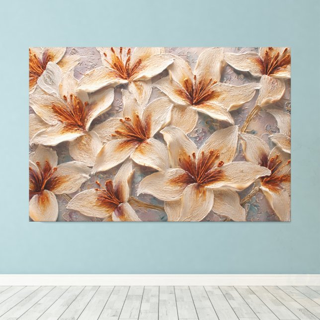 Toile Lis Blancs aux Centres Dorés Abstrait Texturé (Insitu (Plancher de Bois))