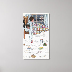 Toile Little Awaken Girl Spies Père Noël et Sleigh