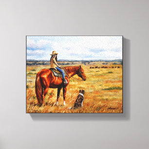 Toile Little Cowgirl on Cattle Horse