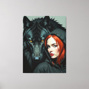 Toile Little Red Riding Hood Redhead and the Black Wolf