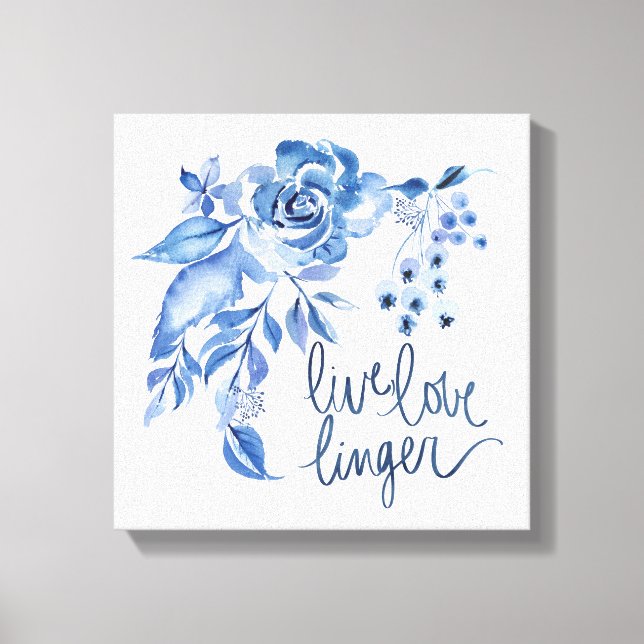 Toile Live Love Linger | Floral Rose bleu (Recto)