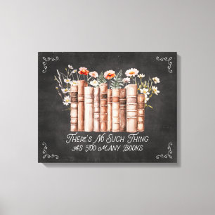 Toile Livres avec Fleurs et Citation sur Tableau Noir