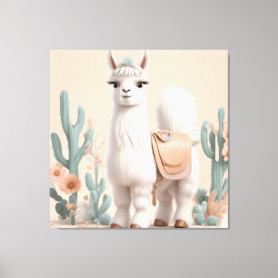 Toile Llama à selle dans le désert