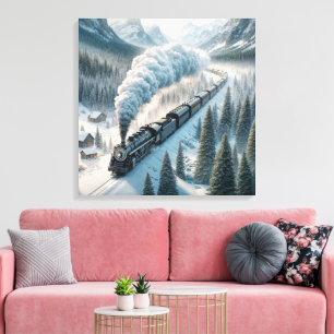 Toile Locomotive À Vapeur vintage Dans Snowy Valley