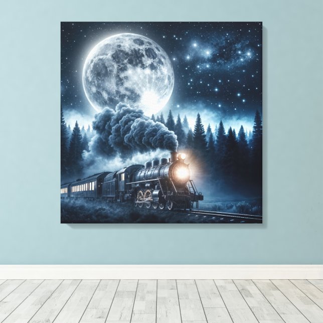Toile Locomotive À Vapeur vintage En Lumière Lune (Insitu (Plancher de Bois))
