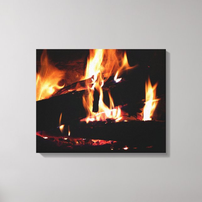 Toile Logs dans la cheminée Photographie de feu chaud (Recto)