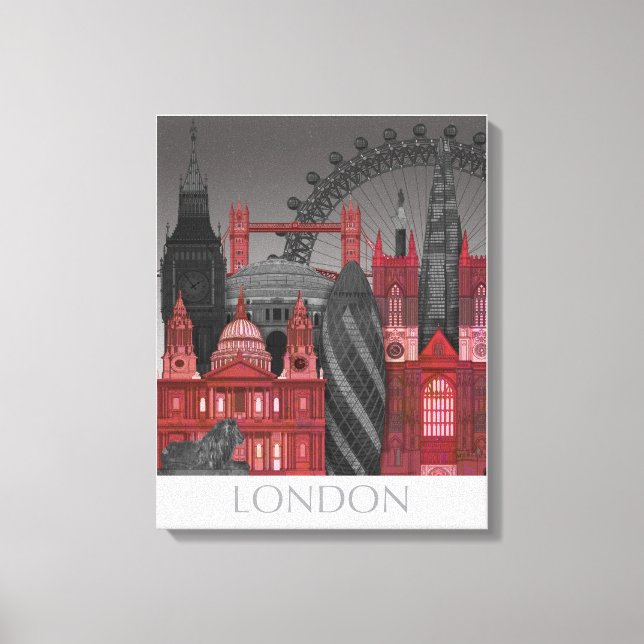 Toile London Elevages by Night - Rouge (Recto)