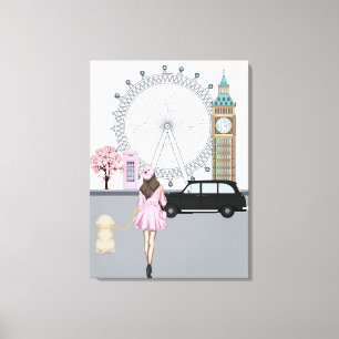 Toile London Girl with Dog in the City