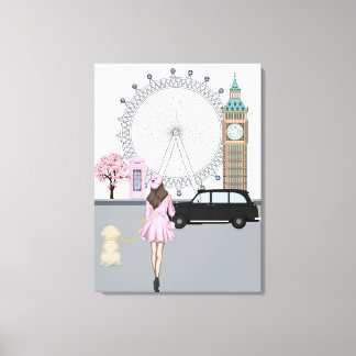 Toile London Girl with Dog in the City