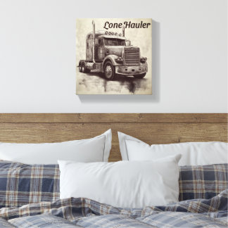 Toile "Lone Hauler - Bold Charcoal Bobtail Truck Art Pri