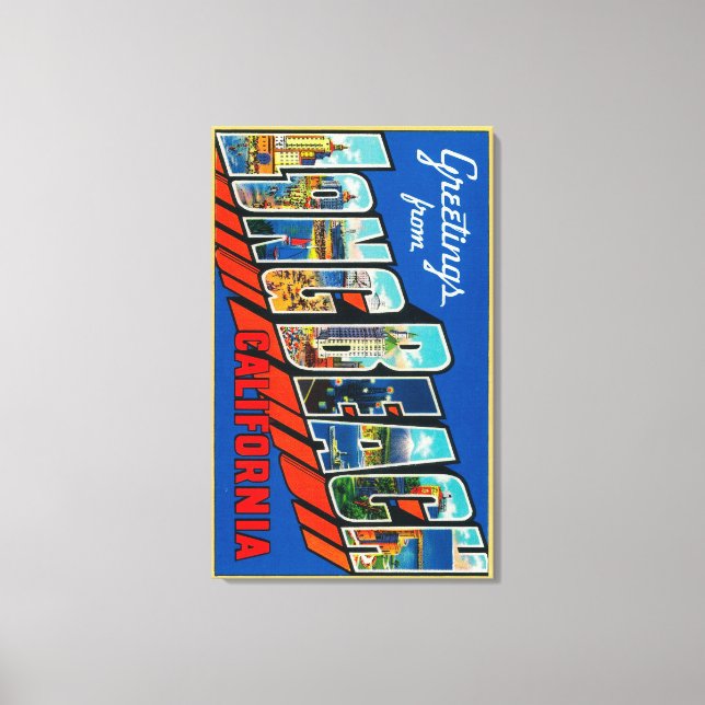 Toile Long Beach, Californie - Grandes Lettres Scènes 2 (Recto)