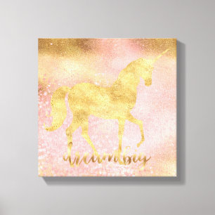 Toile L'or rougissent licorne magique rose