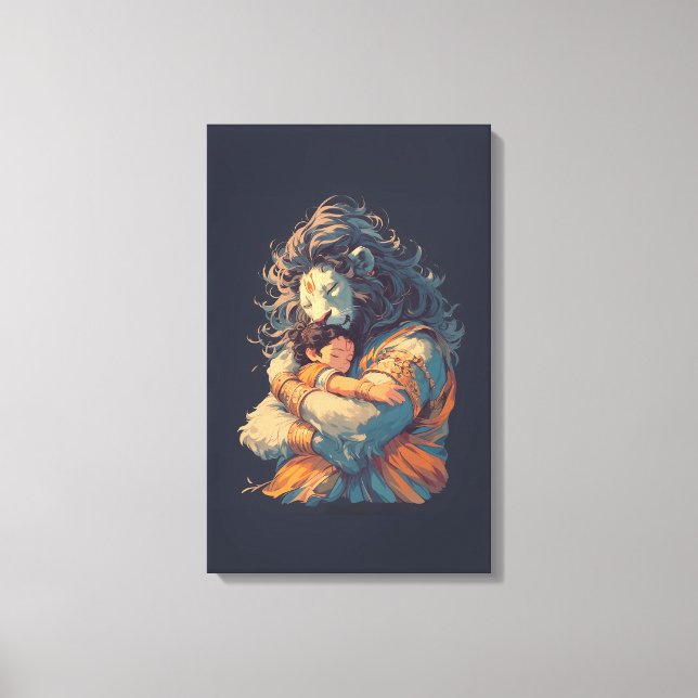 Toile Lord Narasimha Hugging Prahlada Canvas Mur Art (Recto)