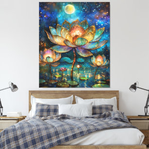 Toile Lotus de verre tendu fleurit au clair de lune