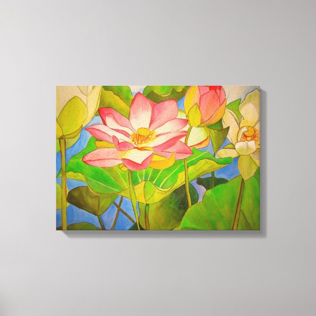 Toile Lotus rose nénuphar aquarelle peinture (Recto)