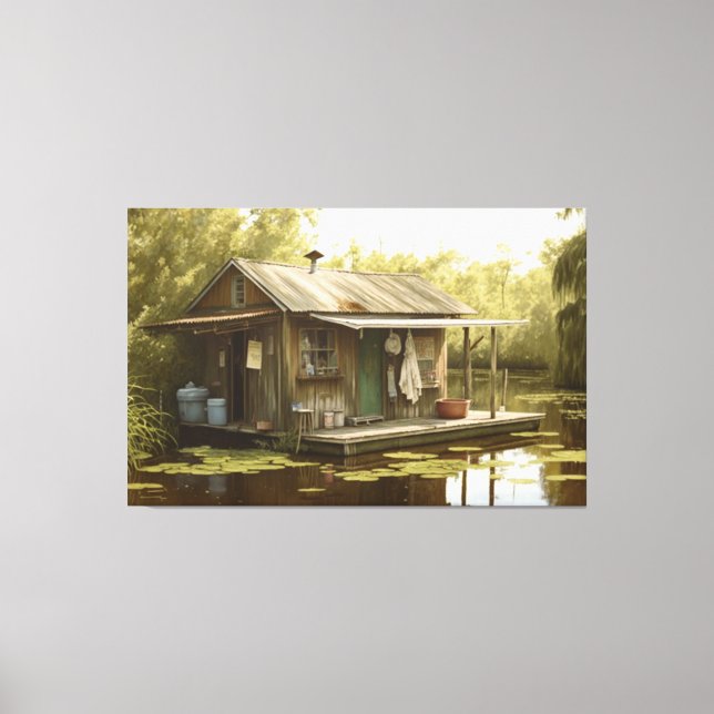 Toile Louisiane, Cajun, Cabine de plaisance, Marais, NOL (Recto)