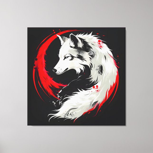 Toile Loup blanc rouge lunaire (Recto)
