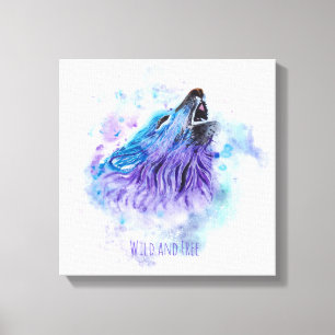 Toile Loup d'aquarelle sauvage et libre - Médias mixtes