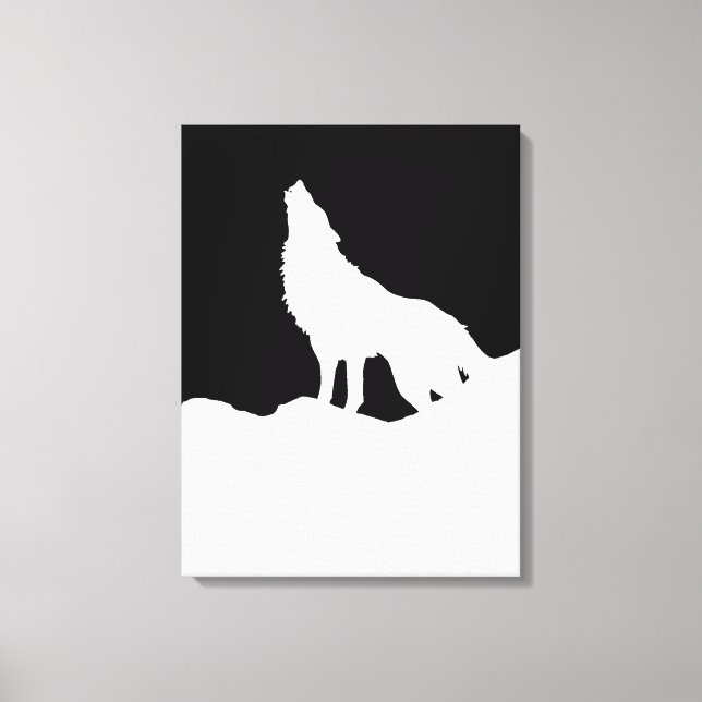 Toile Loup d'art pop noir et blanc hurle à la lune (Recto)