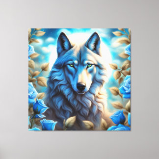 Toile Loup solitaire dans le jardin Rose bleu enchanté