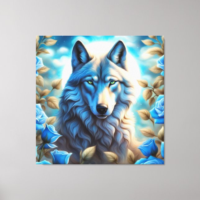 Toile Loup solitaire dans le jardin Rose bleu enchanté (Recto)