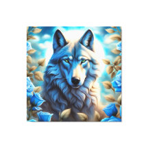 Loup solitaire dans le jardin Rose bleu enchanté
