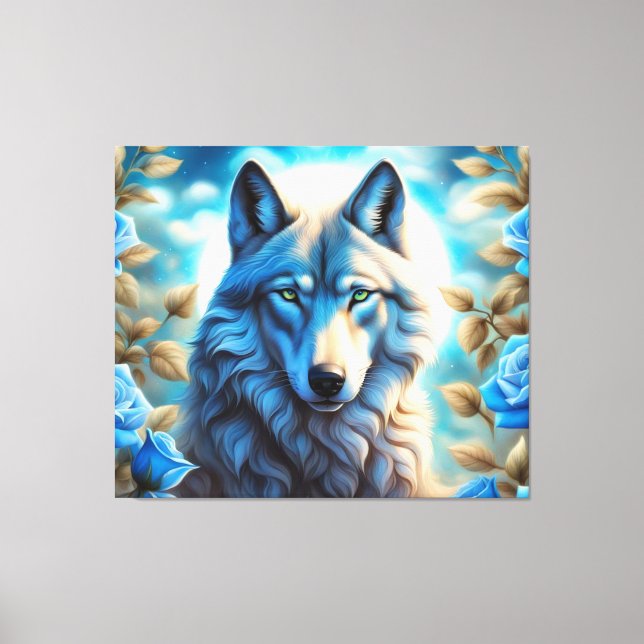 Toile Loup solitaire dans le jardin Rose bleu enchanté (Recto)