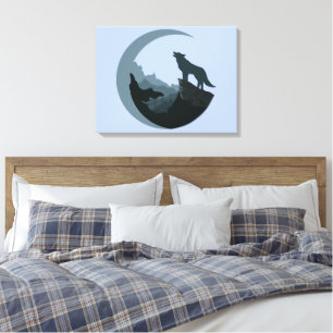 Toile Loup sur une falaise hurlant sur la lune