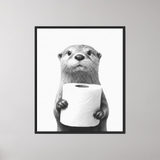 Toile Loutre stoïque tenant un rouleau de papier toilett