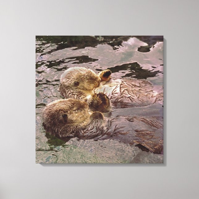 Toile Loutres de mer tenant les mains (Recto)