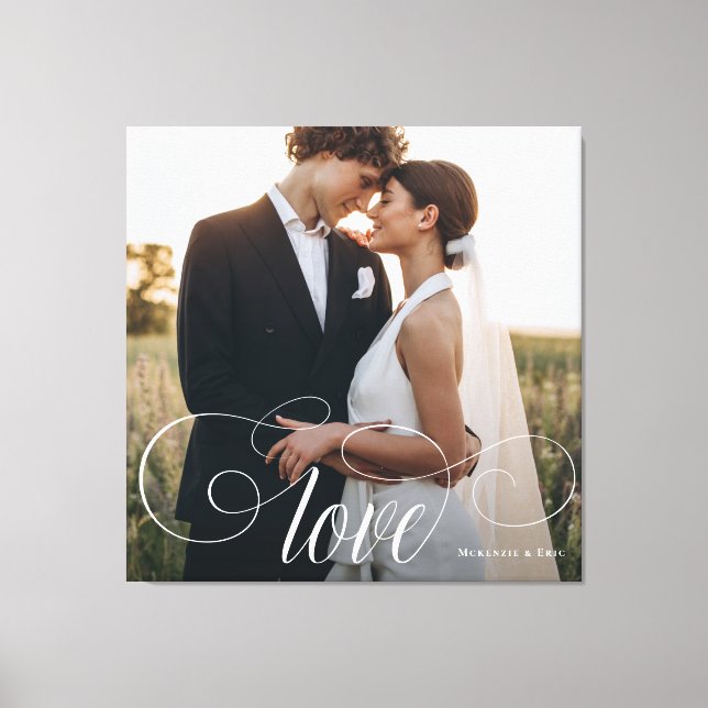 Toile LOVE Élégante calligraphie Couple Mariage Photo (Recto)