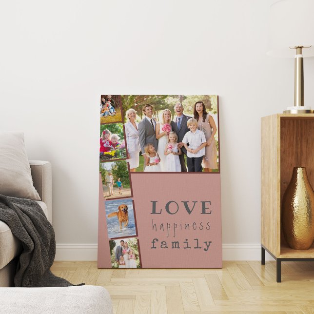Toile Love Happiness Family Pink Maroon Photo Collage (Créateur téléchargé)