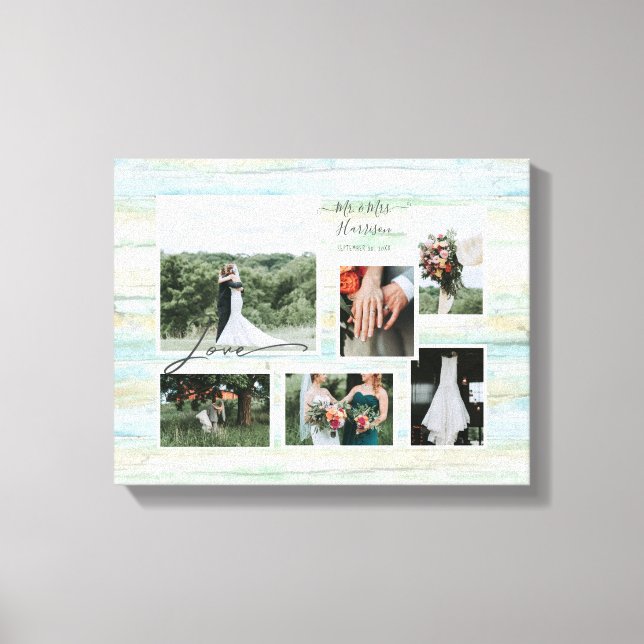Toile Love Script Rustic Beach Wedding Collage 6 Photo (Recto)