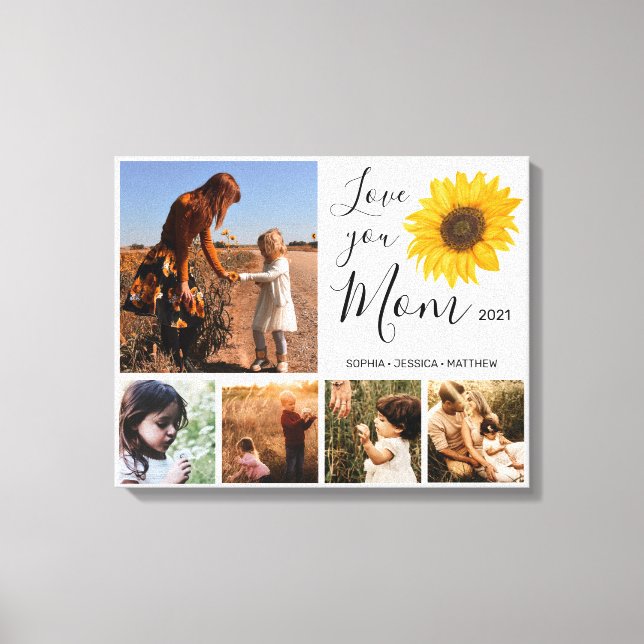 Toile Love You Mom Family Photo Collage Tournesol (Recto)