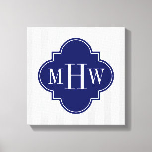 Toile Lt Grey White Stripe Marine Quatrefoil 3 Monogramm