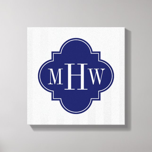 Toile Lt Grey White Stripe Marine Quatrefoil 3 Monogramm (Recto)