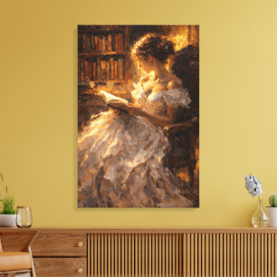 Toile Lueur de la bibliothèque dorée : Style d'impaasto 