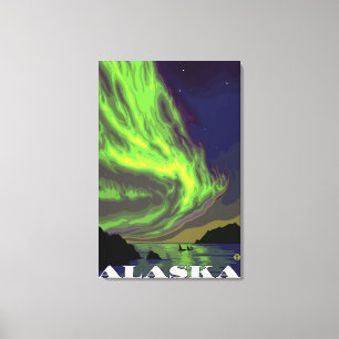 Toile Lumières du nord et Vintage voyage d'orques