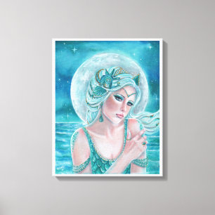 Toile Luna moon goddess mermaid art par Renee L. Lavoie