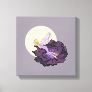 Toile Lune contemplant la fleur violette Fée Ciel du soi