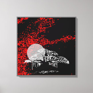 Toile Lune dans le ciel rouge