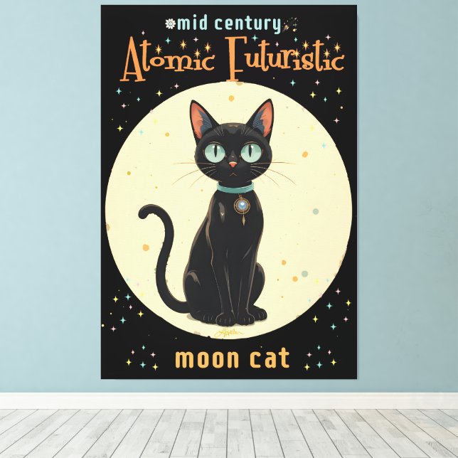Toile Lune de chat noir atomique futuriste avec texte (Insitu (Plancher de Bois))