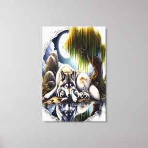 Toile Lune Sérénité Un Loup à la louve en pente24x36