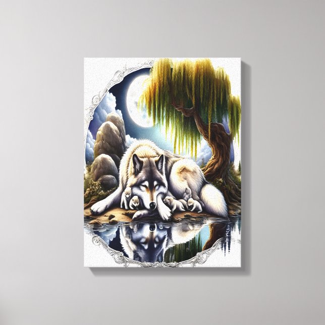 Toile Lune Sérénité Un Loup Slumpteur 12x16 (Recto)
